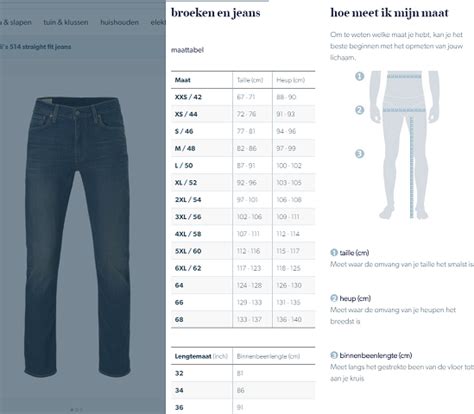 jeans omrekenen in centimeter.